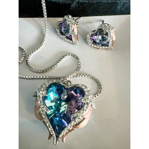 CDE Angel Wing Love Heart Necklace & Earrings Silver Tone/Gold Tone Jewelry